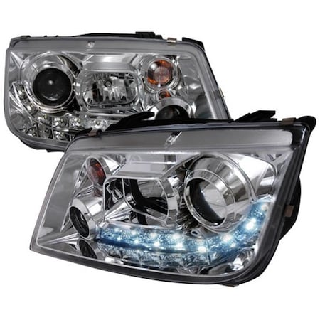 Overtime R8 Style Halo LED Projector Headlight for 99 to 04 Volkswagen Jetta- Chrome - 11 x 19 x 22 in. OV3190219